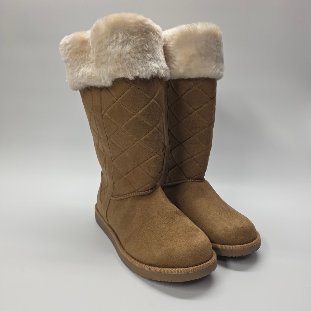 Airwalk Winter Boots Womens 7 Tan Faux Fur Lined Quilted‎ Warm Cozy Cold Weather